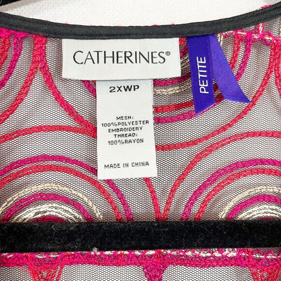 Catherines Embroidered Mesh Kimono Jacket Boho Pink Black - Women's Size 2XWP - Picture 4 of 5